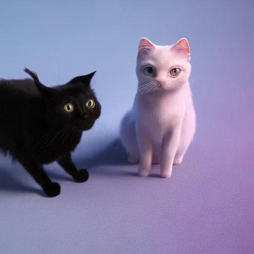 Prompt: an image of a purple ghost petting a black cat with blue eyes