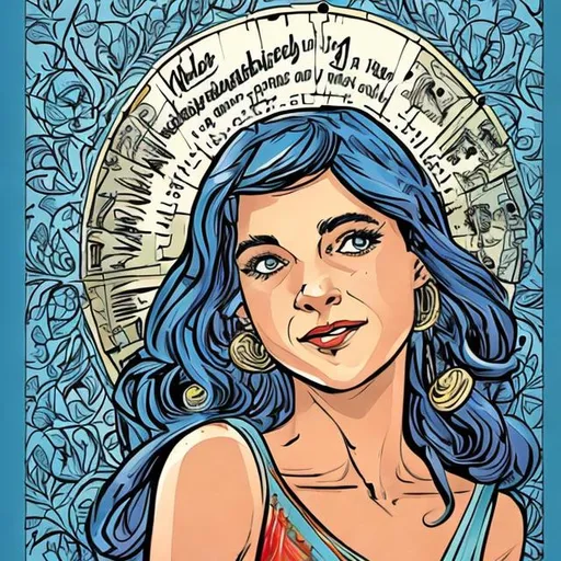 Prompt: Comic book illustration, bible times, Israel, woman, wise, intelligent, blue