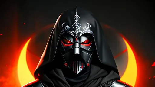 Portait Sith Lord, black metal armor, mask over mout