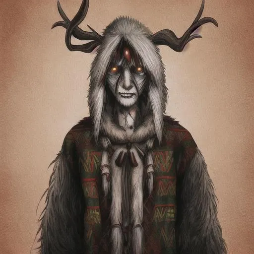 Prompt: wendigo, native American clothing 