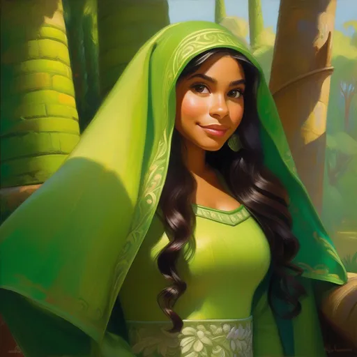 Prompt: Latina girl in Shrek, cartoony, green atmosphere, extremely detailed painting by Greg Rutkowski and by Henry Justice Ford and by Steve Henderson