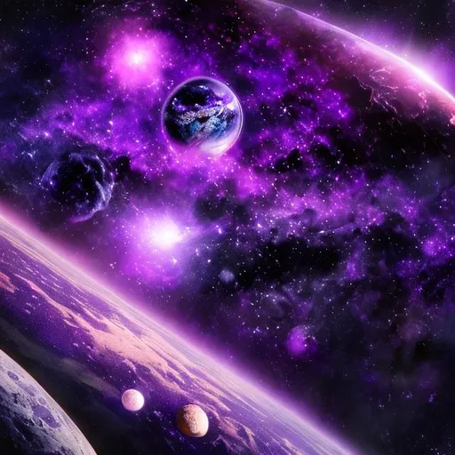 Prompt: Purple universe full of universe with astronauts and moon