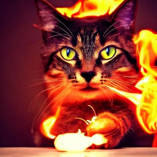 Prompt: Cute red Fire Cat playing with a ball of fire
