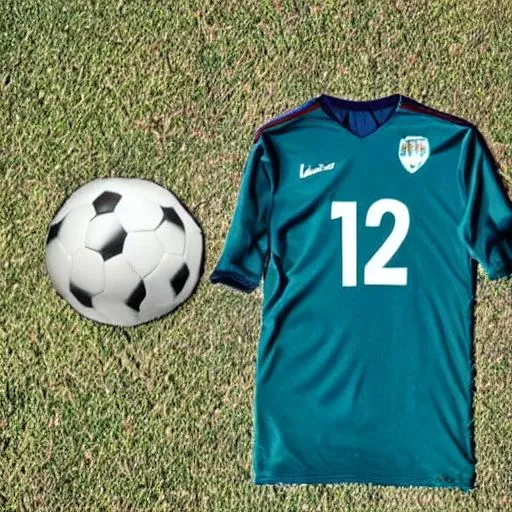 Prompt: A soccer jersey that has number 12 and the jersey is laying on the middle of the soccer field
