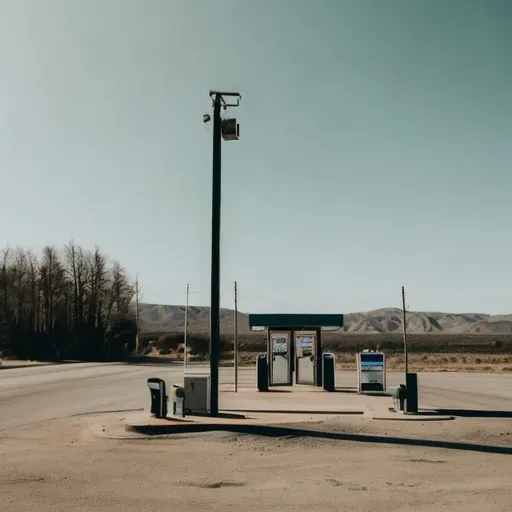 Prompt: Empty gas station in the middle of nowhere at day