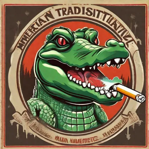 Prompt: American traditional style alligator smoking methamphetamine 