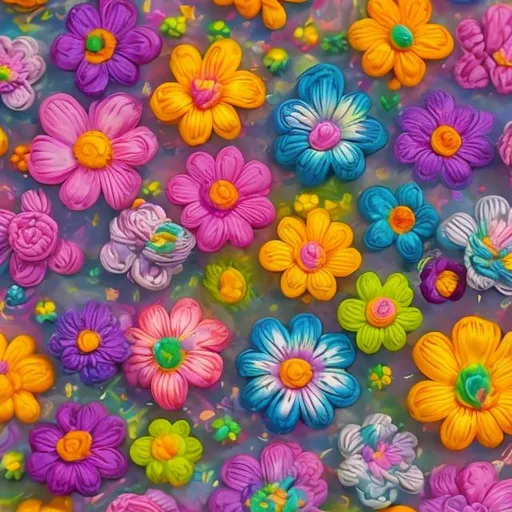 Prompt: Miniature flowers in the style of Lisa frank