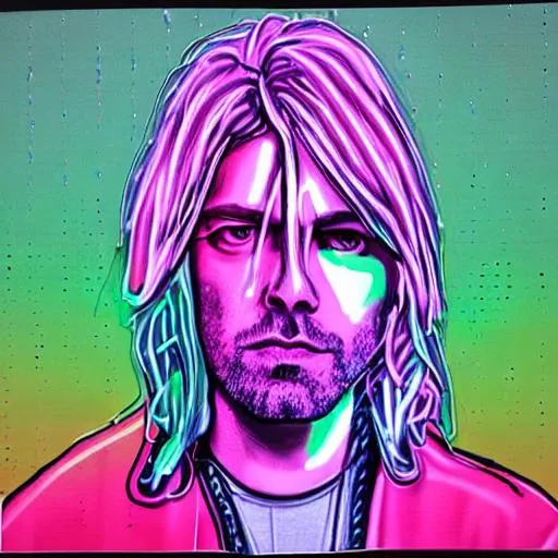 Prompt: futuristic kurt cobain, neon style
