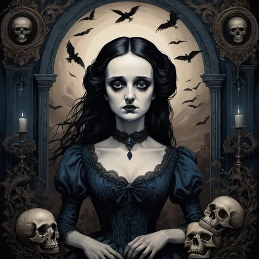 Prompt: Edgar Allan Poe Story picture illustration od Berenice