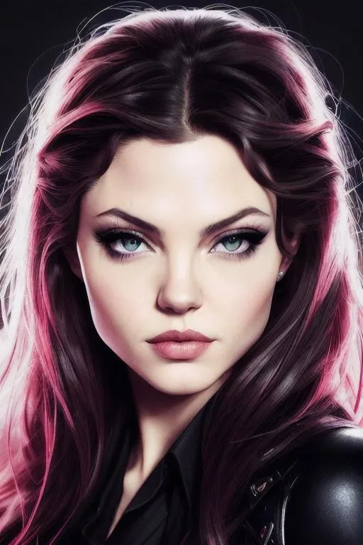 Prompt: Beautiful vampire with a look of apathy against a black background, [Angelina Jolie|Camren Bicondova] Head and shoulders portrait, By Jasmine Becket-Griffith, By Ismail Inceoglu, hypermaximalist, realistic reflective eyes, studio lighting, Rtx Enabled, looking at the camera, Award-winning, Deep Colors 