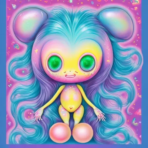 Prompt: Pastel alien doll in the style of Lisa frank