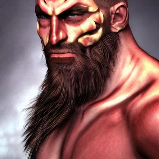 Prompt: raw photorealistic complete male barbarian color portrait