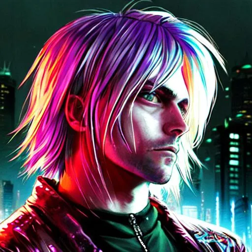 Prompt: Cyberpunk Kurt Cobain profile picture 
