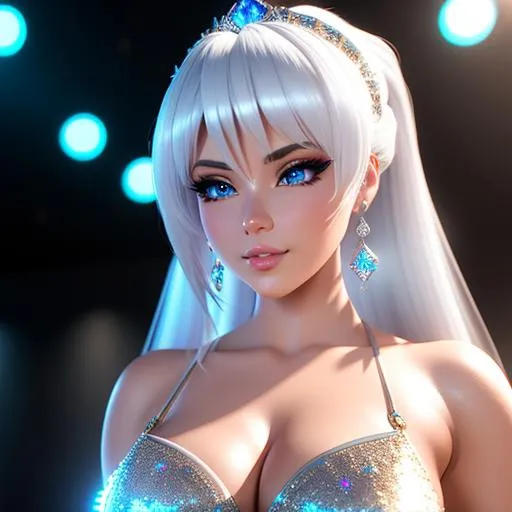 Prompt: {{{{highest quality 3d stylized concept art masterpiece}}}} best octane unreal engine 5 fantasy digital render with {{volumetric lighting}}, hyperrealistic intricate perfect 128k UHD HDR of
upper body image of flirtatious seductive stunning gorgeous beautiful feminine 22 year old anime like modern rave dj with 
{{white hair}} and {{blue eyes}} wearing {{body tight mesh rave outfit}} with deep exposed cleavage,
soft skin and red blush cheeks and cute sadistic smile and {{seductive love gaze at camera}}, 
perfect anatomy in perfect composition of professional long shot sharp focus photography, 
cinematic 3d volumetric dramatic lighting with backlit backlight, 
{{sexy}}, 
{{huge breast}}