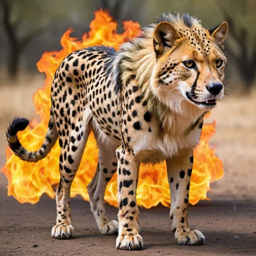 Prompt: Dog wolf cheetah hybrid fire
snake lion