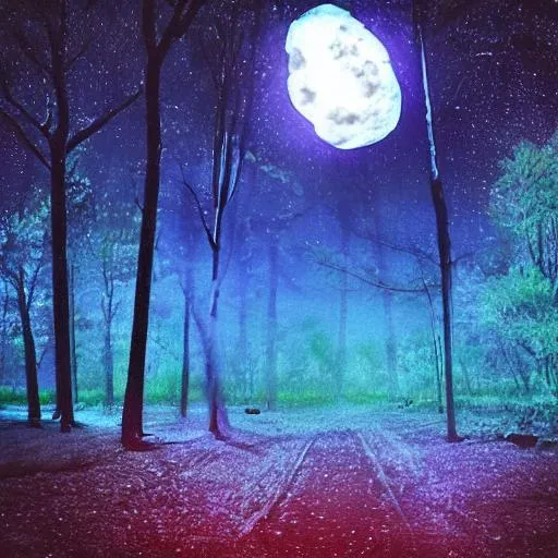 Prompt: Forest, Night sky, Moon, Pill, Matrix