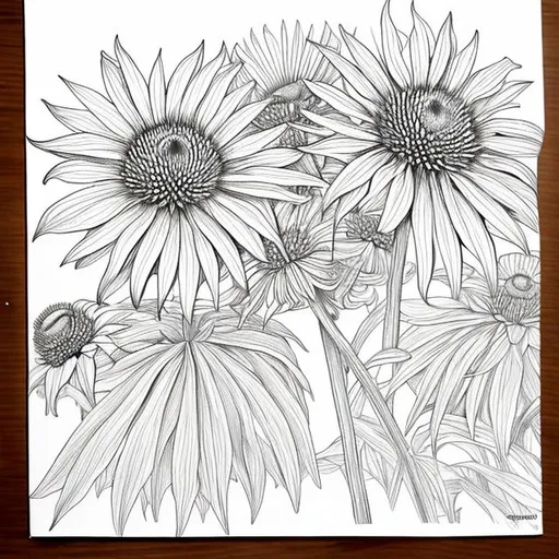 Prompt: 
Coneflower drawing for coloring book 