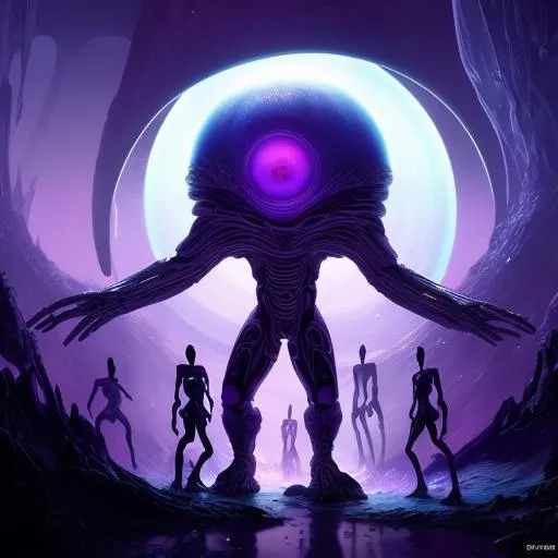 Big Stepper Universe: a group humanoid figures, ener...