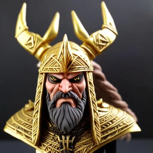 Prompt: Evil viking in gold pharaoh style front view 