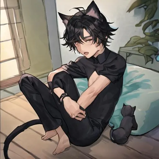 Illustration of a cute catboy on Craiyon