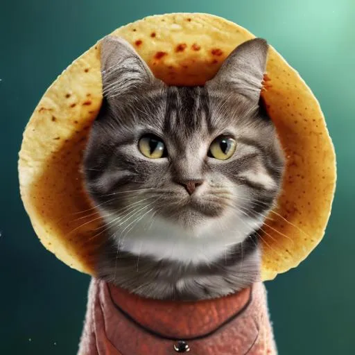 Prompt: a taco with a cat on its back