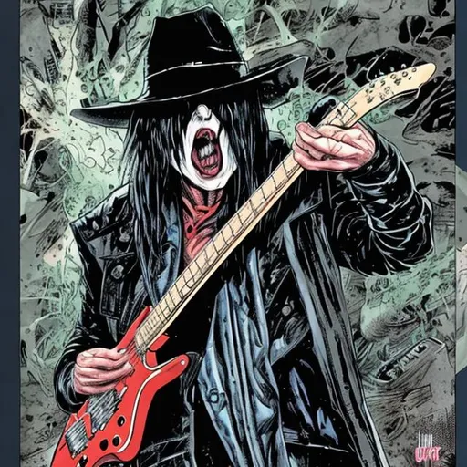 Prompt: Mick Mars as a comic book villain