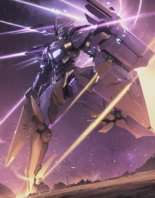 Prompt: Apocalypse War, Ultra tecnology, Dark future, golden robots , purple moonlight background