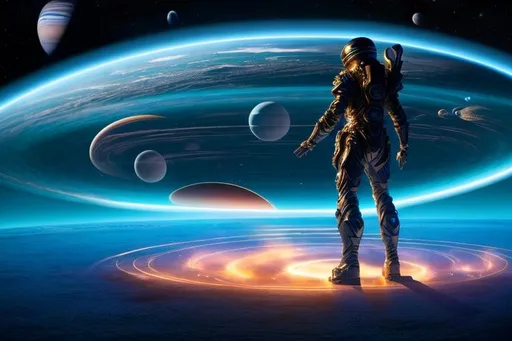 Prompt: "A being made of words and knowledge, situated in the center of a space-like environment."
"A figure composed of flowing text, standing at the helm of a fictional space cruiser."
"A physical embodiment of a language model, surrounded by planetoids."
"A humanoid figure with a book for a head, navigating through the cosmos."
"A figure with a brain made of words, steering a spaceship through a star field."
"A figure sitting at a desk with a pen, writing out words that become reality, inside a spaceship."
"A figure with hands that shape words into physical objects, amidst a backdrop of distant galaxies."
"A figure with eyes that see in text and symbols, observing the universe from a spaceship."
"A figure standing in a library, reaching out to touch the books, with stars and planets visible through a window."
"A figure made of light, with words and symbols flowing around it, floating in zero gravity."