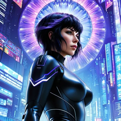 Prompt: ghost in the shell, Motoko Kusanagi, (masterpiece, top quality, best quality, official art, beautiful and aesthetic:1.2), (1guy), extreme detailed,(fractal art:1.3),colorful,highest detailed