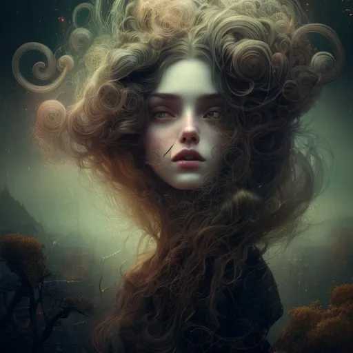 Prompt: Quantic entanglement, afterlife, physics, atoms, energy, heaven, auburn female, black, digital illustration, war setting, vintage, ethereal connection, surreal atmosphere, high quality, surrealism, vibrant, dreamy lighting, surreal, ethereal, detailed hair, auburn, vibrant digital art, dreamlike, vibrant connection, intense gaze, highres, surreal lighting