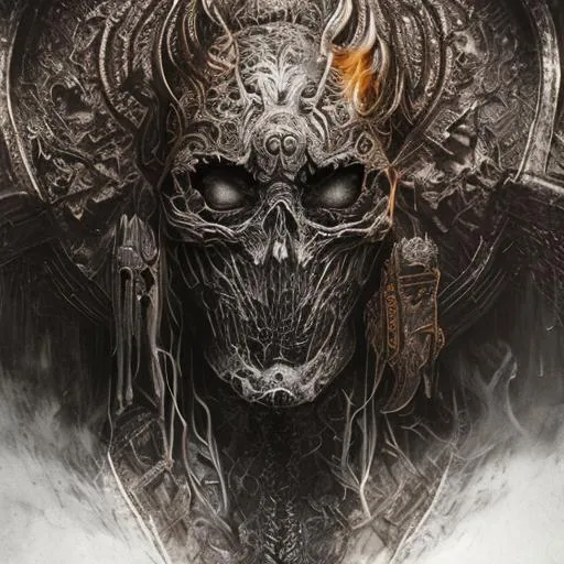 Prompt: Dark art, hyperdetailed intricately detailed, unreal engine, other worldly, intricate detail, dark colours, 8k, DeviantArt masterpiece, heavy strokes, doom eternal, self portrait male of warrior with clean shiny black samurai helmet