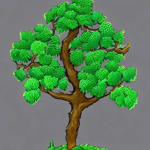 Prompt: a tree, in the style of pokemon, intricate, elegant, highly detailed, smooth, sharp focus, artstation, with one large flat leaf sticking out of the side