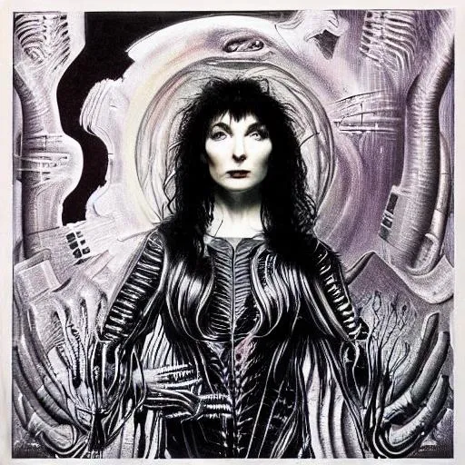 Prompt: Kate Bush album cover designed by H.R. Giger