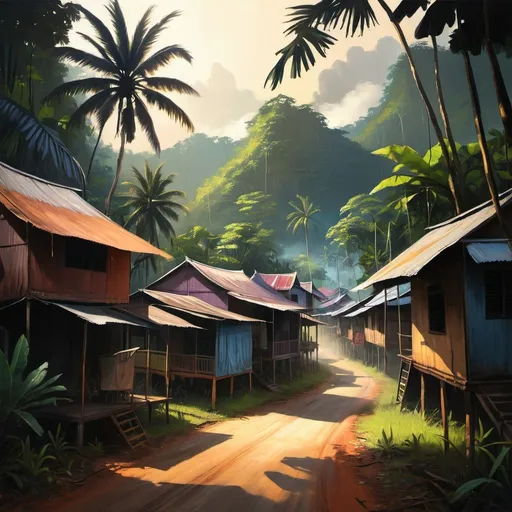 Prompt: Painting of a malay djungle town,  cinematic lighting