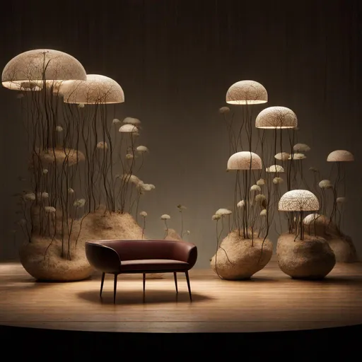 Prompt: drosera furniture design by jon klassen and studio ghibli 