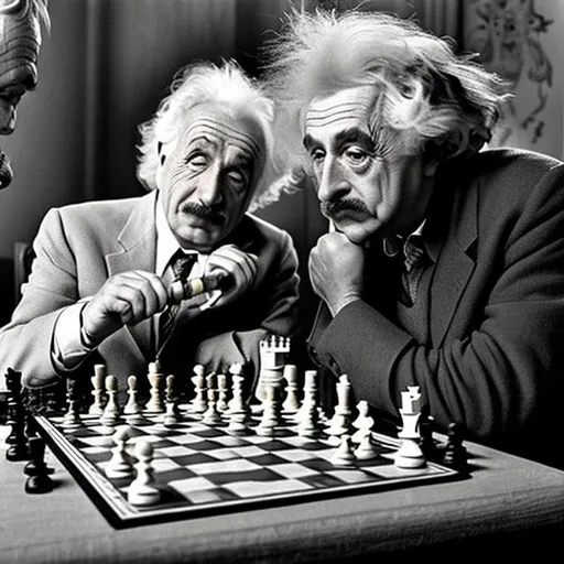 Prompt: Batman and Einstein  playing chess  