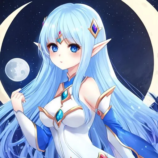 Prompt: pretty moon elf girl, with blue hair