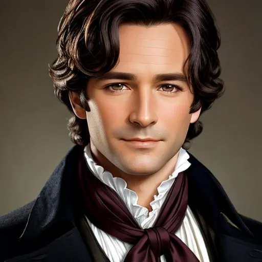 Prompt: Mr. Darcy, a handsome man with dark hair aged 30 years, stylish 18th century clothing, facial closeup