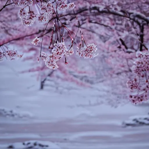 Prompt: Cherry blossoms In snow