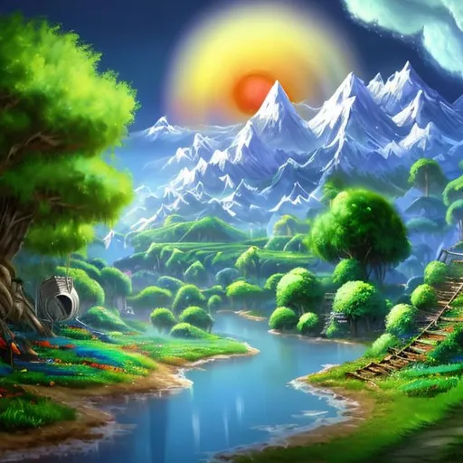 Prompt: greenhill zone painting by bob ross