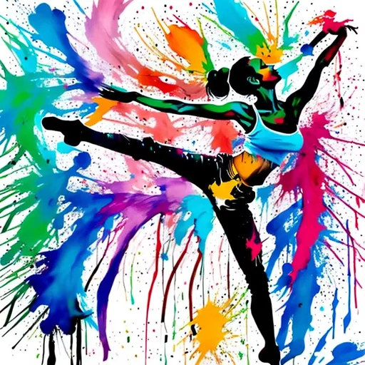 Prompt: black background paint
Dancer painted with splash colour

