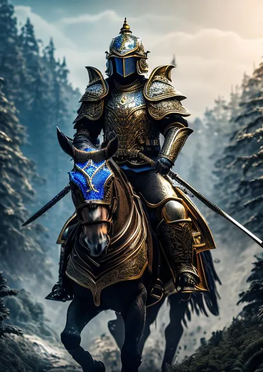 Prompt: long shot super detailed lifelike illustration, intricately detailed, dramatic lighting, soldier in a blue and black full metal armor without weapons, gorgeous detailed helmet, long flowing cape, no weapons,

background is a battle in a forest

masterpiece photographic real digital ultra realistic hyperdetailed,  

volumetric lighting maximalist photo illustration 4k, resolution high res intricately detailed complex,

soft focus, digital painting, oil painting, clean art, professional, colorful, rich deep color, concept art, CGI winning award, UHD, HDR, 8K, RPG, UHD render, HDR render, 3D render cinema 4D