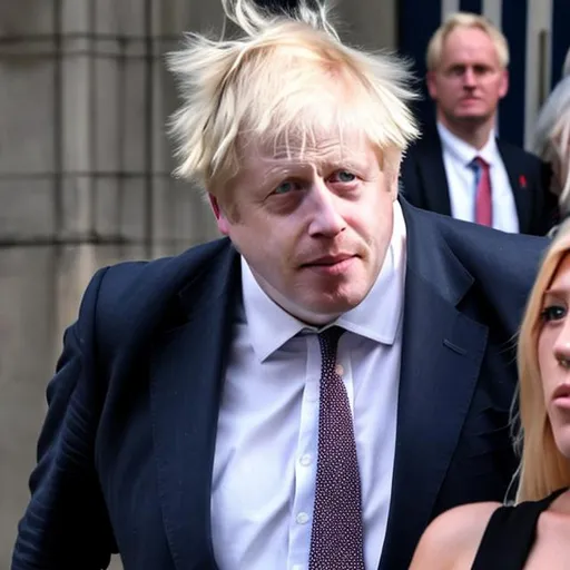 Prompt: Boris Johnson stands near Ellie Goulding