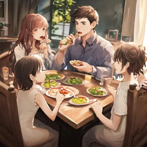 a family eating together