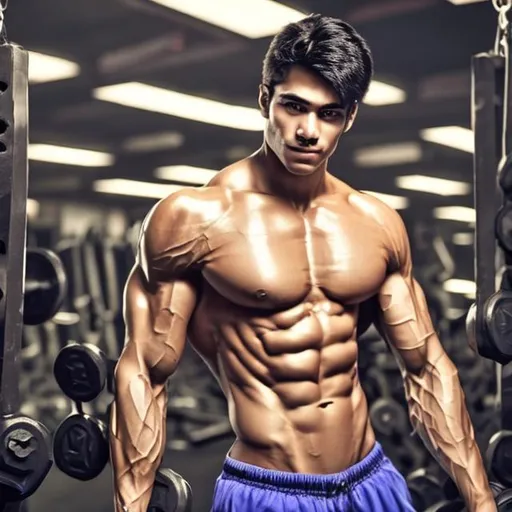 Prompt: muscular handsome man photo in gym
