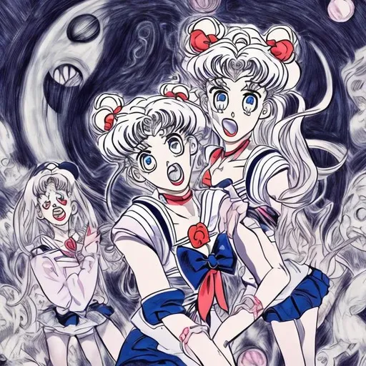 Prompt: Sailor moon in the style of junji ito