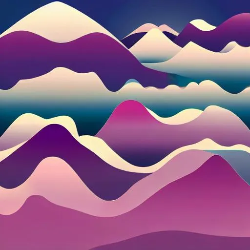 Prompt: flat gradient vibrant modern flowy mountains design, flat gradient overgrown landscape design simple