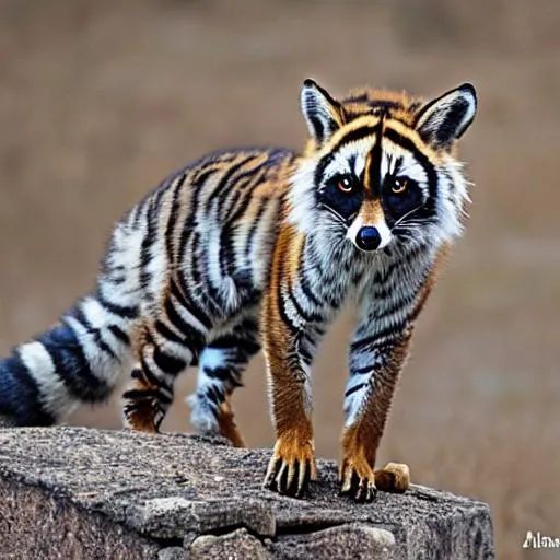 Prompt: tiger racoon fox