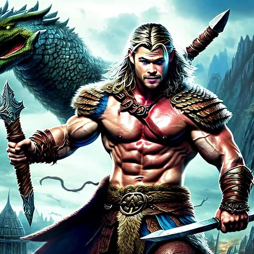 Prompt: Chris Hemsworth as a barbarian from dungeons and dragons, lean muscles, DnD, in the style of realistic and hyper-detailed renderings,dungeons and dragons, 8k, detailed eyes, perfect eyes, epic , dramatic , fantastical, full body , intricate design and details, dramatic lighting, hyperrealism, photorealistic, cinematic, 8k, detailed face, Dramatic photo,epic photo, whole body,barbarian,

