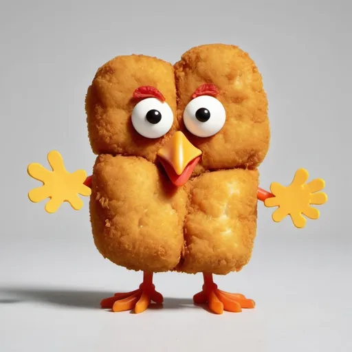 Prompt: a chicken nugget with a face, arms, and legs